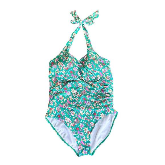 New BODEN Levanzo Halter Ruched One-Piece Swimsuit in Sapling Floral Sz US16-18 - Picture 1 of 10